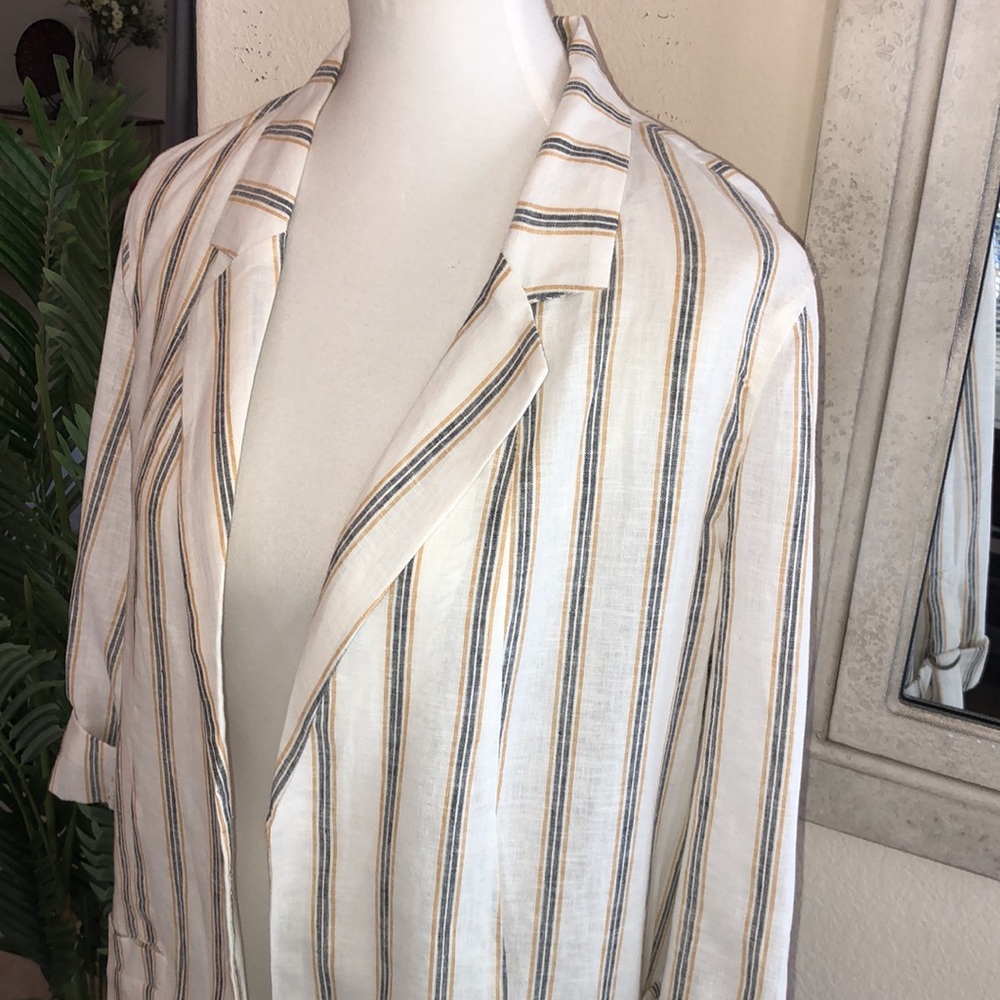 1. State Blazer Jacket White Striped Linen Size 10 NWT - Picture 4 of 17